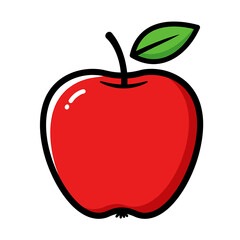 Stylized red apple icon drawing green leaf thick black outlines vibrant illustration
