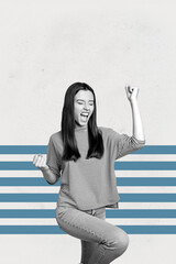 Banner vertical art collage of happy businesswoman businessman receive development career aim...