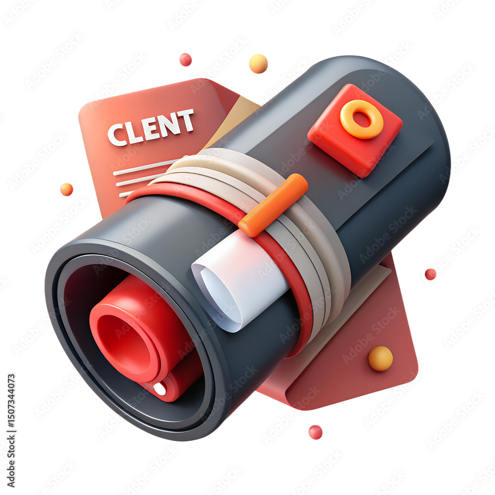 Poster creative 3d rendering illustration of a client agreement document and conceptual business icon on tr