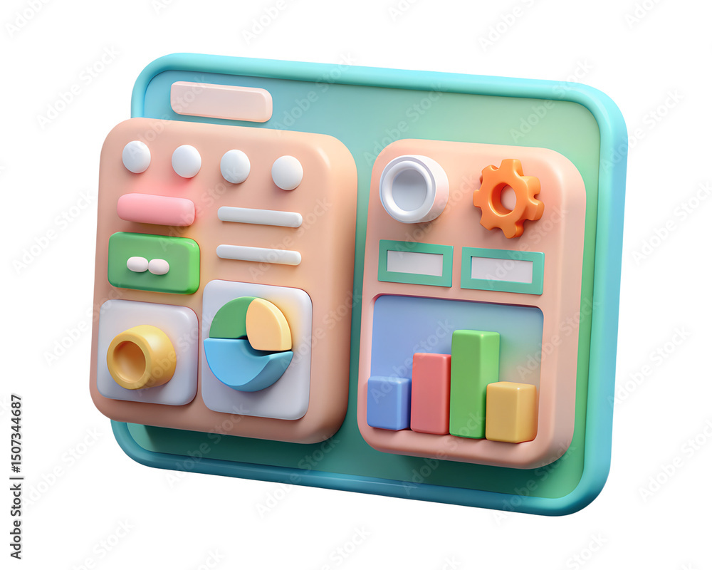 Poster colorful and creative 3d rendering icon on transparent background depicting data analytics and busin