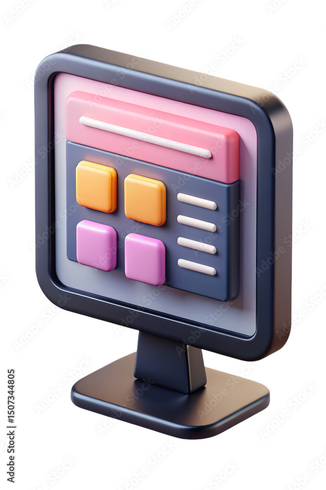 Fototapete a clean and modern stylized 3d rendering of a computer monitor icon showing a design interface on a 