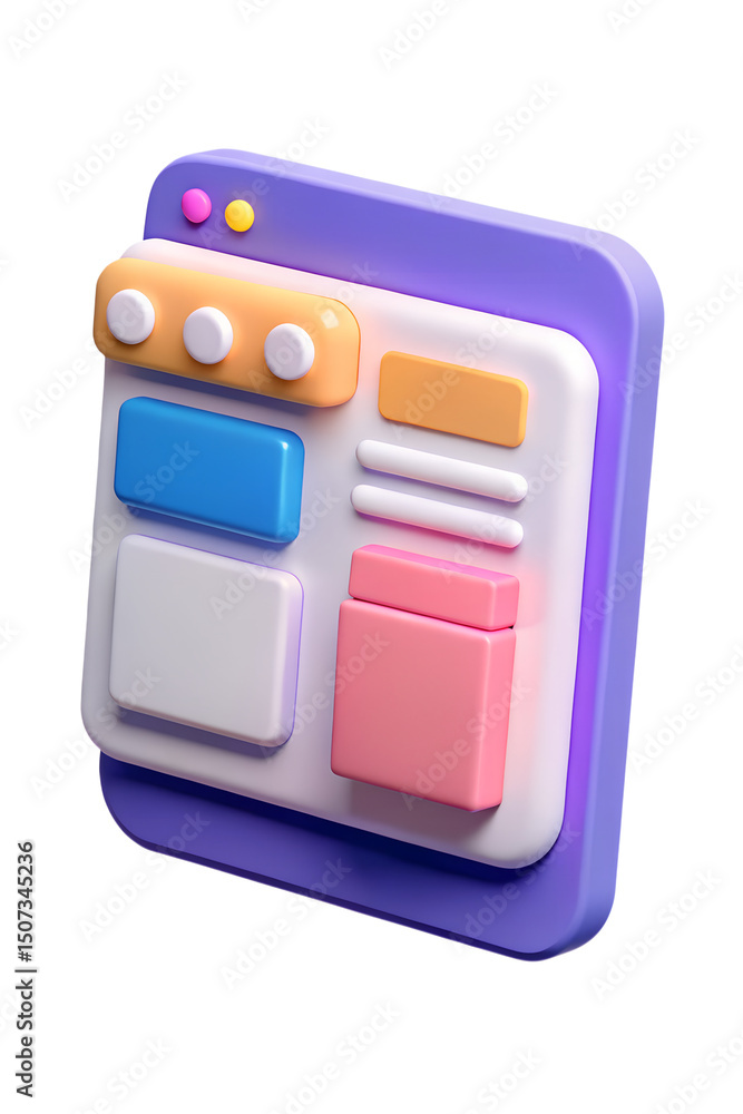 Poster colorful 3d rendered user interface icon showcasing ui elements with a minimalist design on a black 