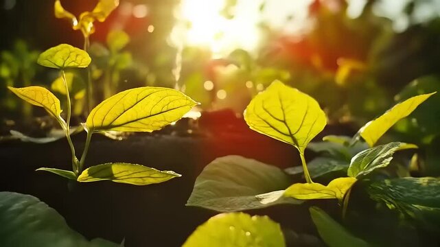 Nurturing New Life: Watering Young Seedlings in the Golden Light of a New Dawn