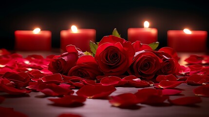 Romantic background of blurred rose petals, bathed in a soft, warm glow that enhances the dreamlike mood.