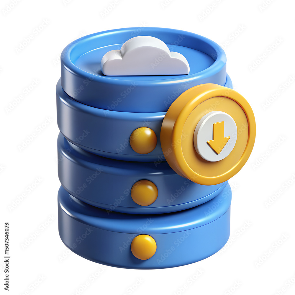 Poster modern 3d rendering of cloud computing database server icon with download symbol in vibrant digital 