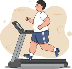 Fototapeta premium Boy running on treadmill indoor fitness exercise healthy lifestyle activity vector illustration 