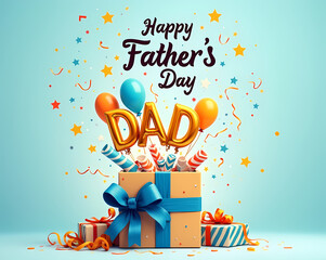 A vibrant blue background sets the stage for a cheerful Father's Day card