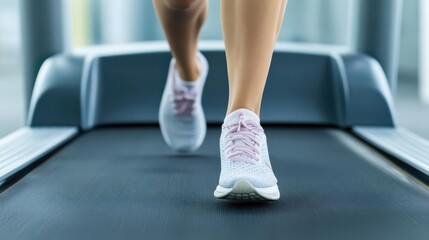 Close-up of determined Asian runner on treadmill with sweat details