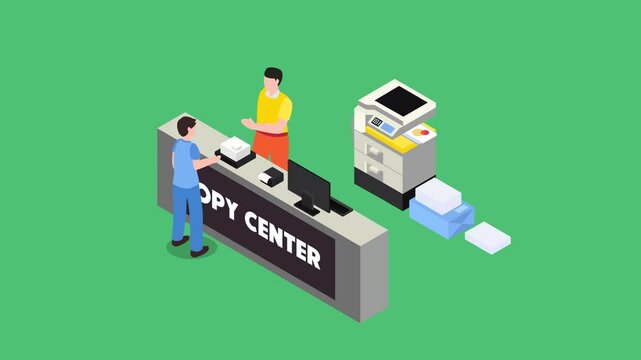 copy center with a multi-function printer 3d animation cartoon