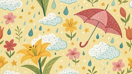 Seamless Rainy Season Floral Pattern
