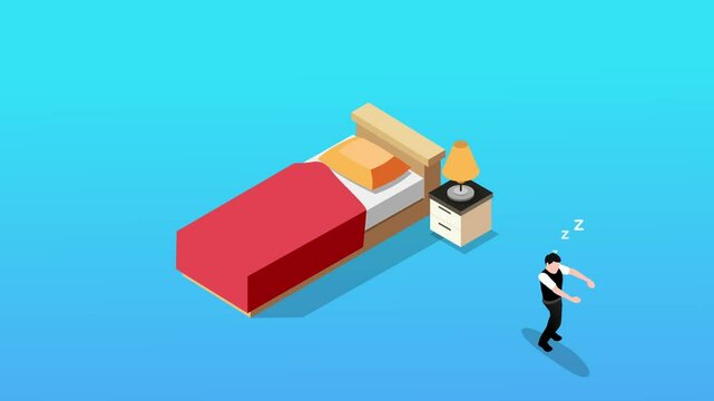 man sleepwalking 3d animation cartoon
