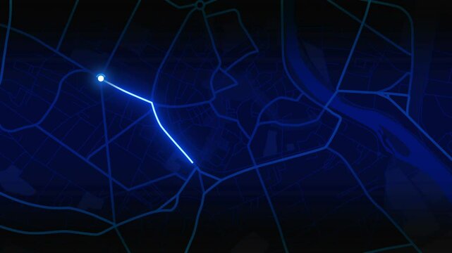 Blue 4K Aventure GPS map animation with glow route line