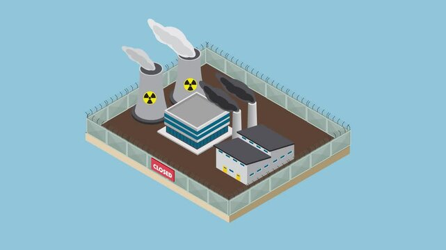 Closed Industrial Power Plant with Nuclear and Coal Emissions 3d animation cartoon