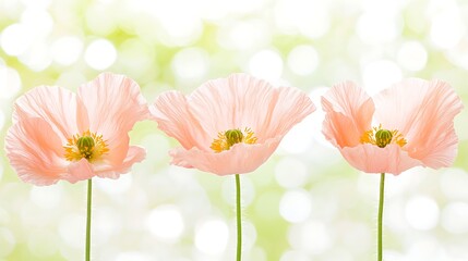 Gentle pastel flowers in soft focus, bathed in warm, natural light that highlights the delicate petals.