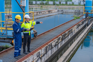 Environmental engineers work at wastewater treatment plants,Water supply engineering working at...