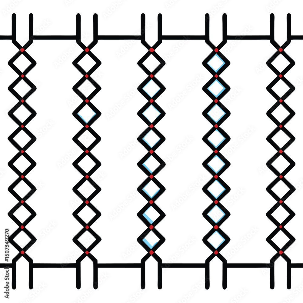 Poster repeating geometric design with diamond patterns and connected elements simple illustration