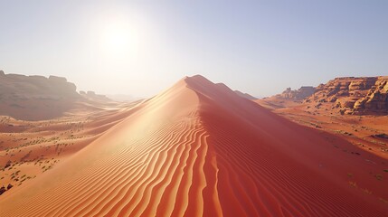 Fine textured dune under morning sunlight, forming clear ridges and lines with directional shadows