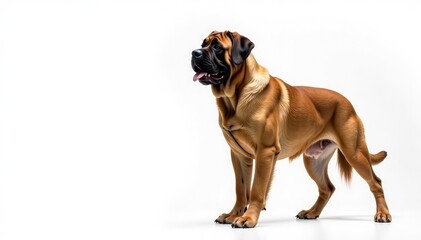 Obraz premium Majestic mastiff, powerful stance, white background, dog portrait, canine, mastiff