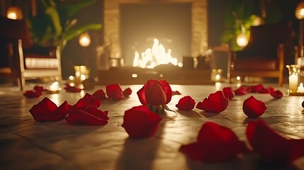 Blurry rose petals with a gentle warm glow surrounding them, evoking romance and softness.