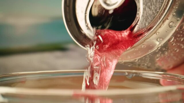 Opening soda or beer can, macro close up of can pull tab opening, watering refreshment, hand open lemonade or juice.