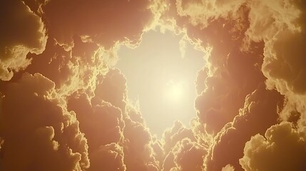 A wide open sky filled with fluffy cumulus clouds, illuminated by warm summer sunlight, creating a dreamy and expansive atmosphere.