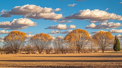 A vast blue sky with soft, fluffy clouds spread across it, offering a refreshing and open view with plenty of natural light.