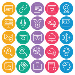Circle color outline icons set for SEO and Web