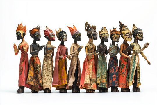 some traditional Indonesian Wayang Kulit with a white background