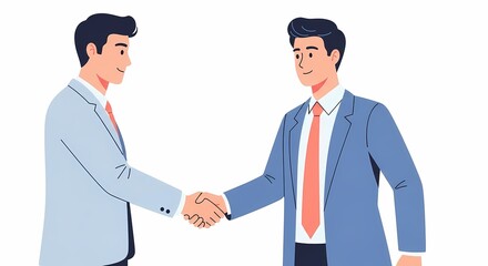 Fototapeta premium Business Handshake Illustration of Two Men in Suits Reaching Agreement