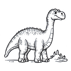 Naklejka premium Funny Dinosaur Cartoon Illustration for Children's Coloring Book - Whimsical Prehistoric Saurian Character Drawing in Black and White Sketch Style