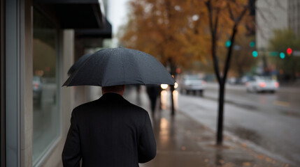 Man walking in the rain