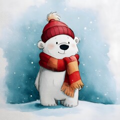 Watercolor Christmas Bear Clipart, Festive Winter Animal Illustration for Stickers