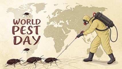 World Pest Day, Pest control worker spraying chemicals to prevent insect infestation and disease spread.