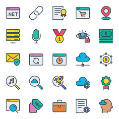 Filled outline icons set for SEO and Web