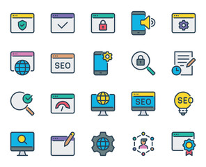 Filled outline icons set for SEO and Web