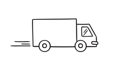 Fototapeta premium Truck icon doodle hand drawn. Outline line truck drawing clipart symbol
