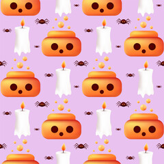 Happy Halloween seamless pattern. Potion, candle, spider. Holiday vector illustration
