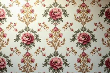 Subtle floral damask wallpaper with faded elegance , interior design patterns, damask