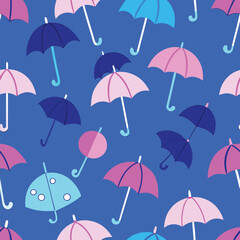Fototapeta premium Seamless Pattern of Whimsical Pink and Blue Umbrellas Colorful Floating Umbrella Design