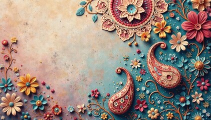 Subtle muted paisley pattern on textured linen background , texture, vintage, serene