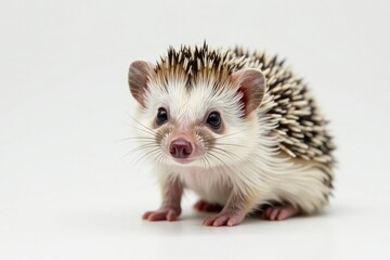 Tiny hedgehog posed against pure white background, illustration, studio