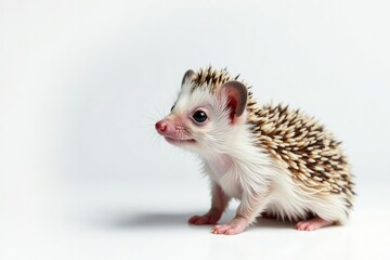 Tiny hedgehog posed against pure white background, studio, mammal, nature