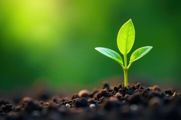 Tiny tree seedling, delicate leaves, vibrant green, isolated, woodland, photography