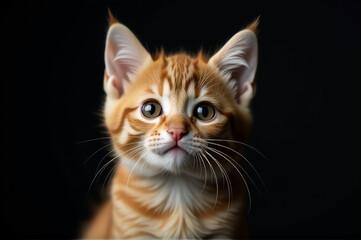 Fototapeta premium A small orange kitten perched on top of a table, looking curious