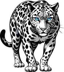 Black and White Full-Body Leopard Illustration – Hyper Realistic, Cinematic, High Contrast Digital Art