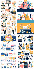 Fototapeta premium Financial and Business Illustrations: A collection of diverse illustrations and graphics representing various aspects of finance, business, and economic concepts.