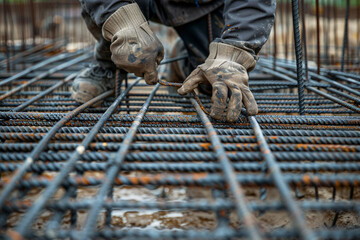 Construction Worker Tying Rebar