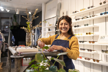 Friendly staff in modern sunglasses store