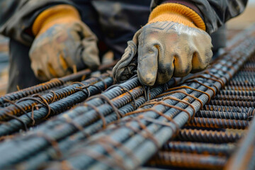 Construction Worker Tying Rebar