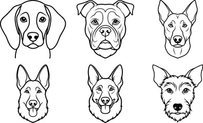 dog head line art,labrador retriever dog pet portrait drawing line stencil art vector illustration isolated on transparent background,